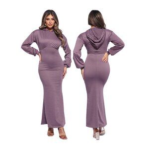 Purple 👑 Hooded Long Sleeve Maxi Dress – Chic & Cozy Elegance